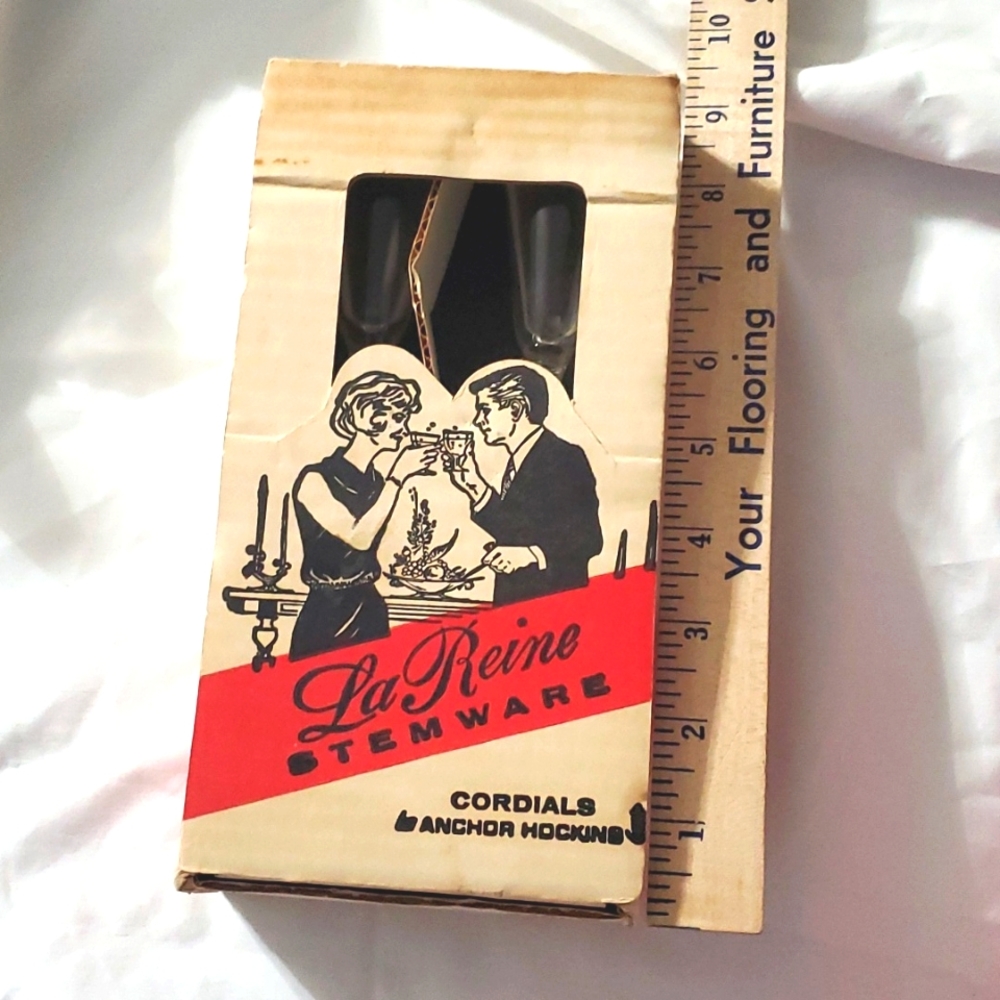 : 4pc VINTAGE 4" la reine stemware cardials anchor hocking Sherry Glasses in box